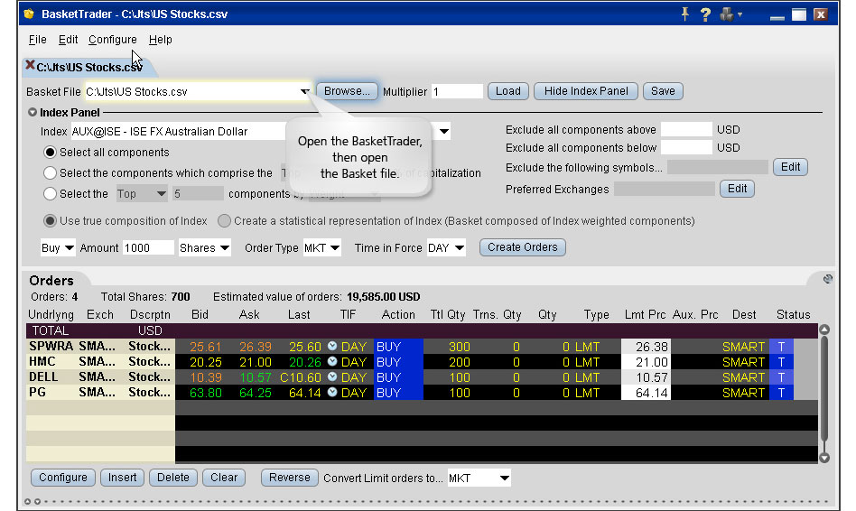 Basket Orders example