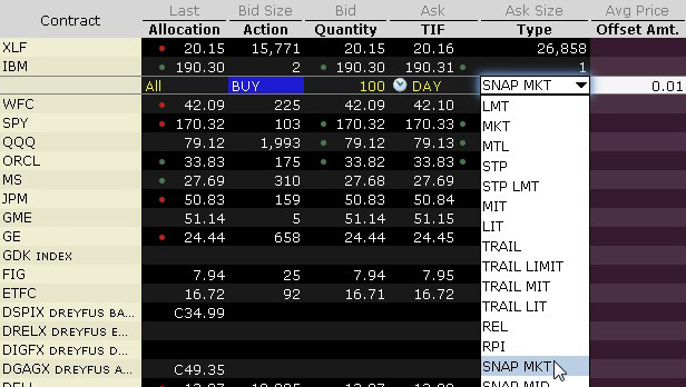 Ordini Snap to Market