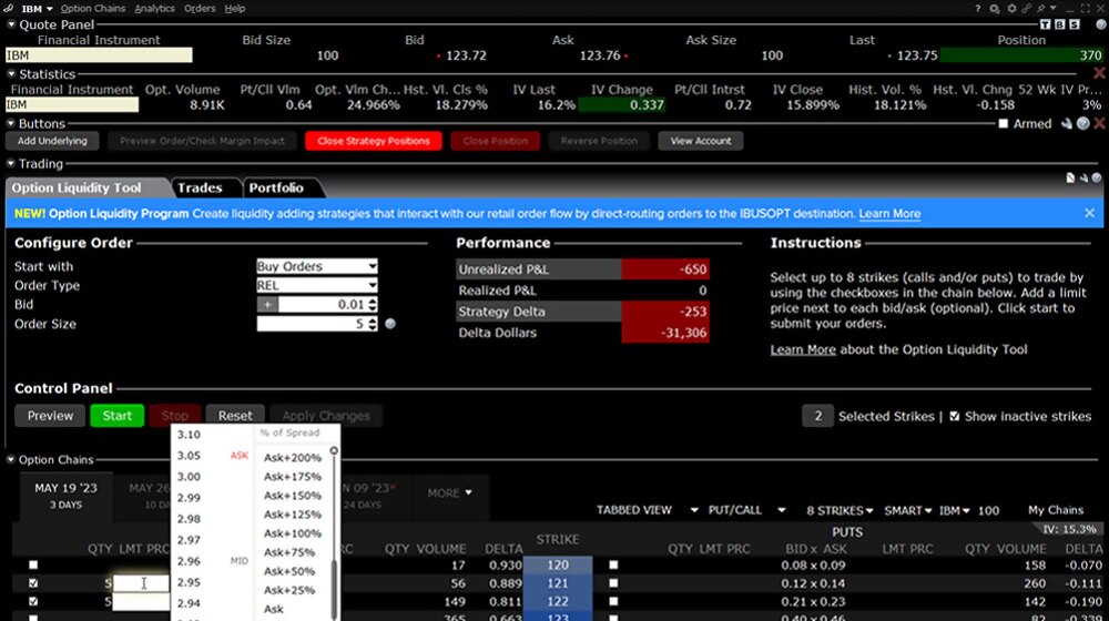 Outil de liquidité d'options